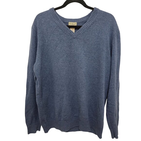 L.L. Bean Mens Blue V-Neck Sweater L Tall 80% Lambs Wool 20% Nylon Warm & Durabl - Picture 1 of 6